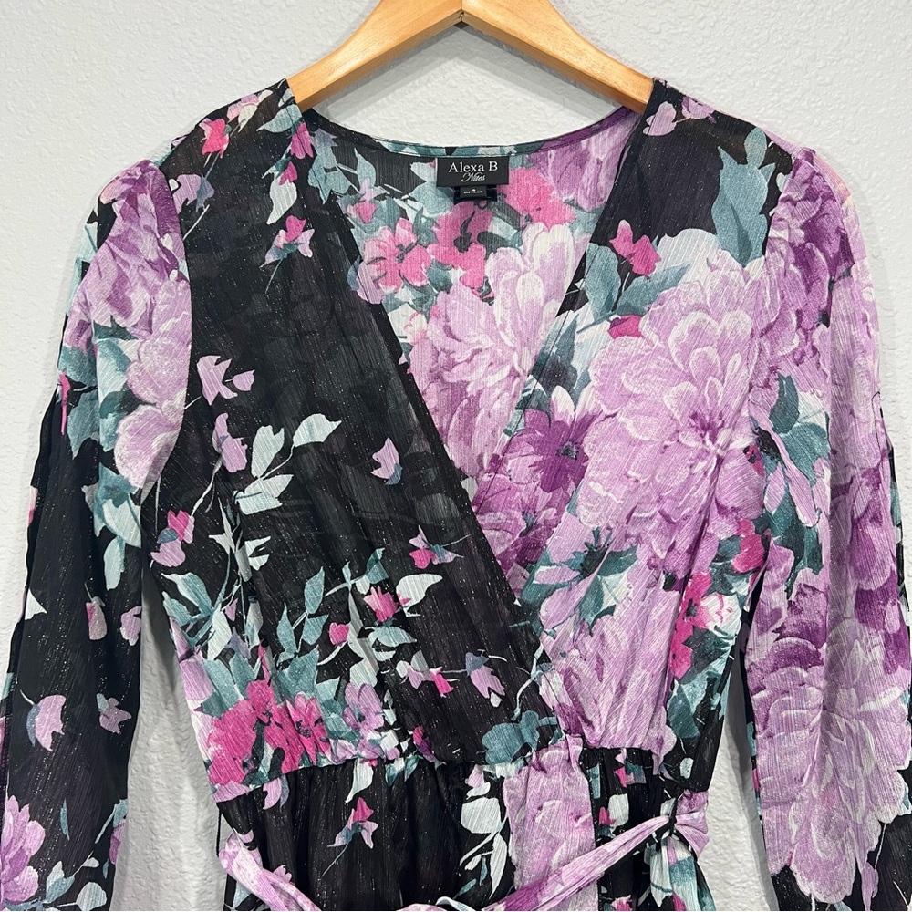 Alexa B Nites Shimmer Wrap Floral Maxi Dress - Picture 3 of 16